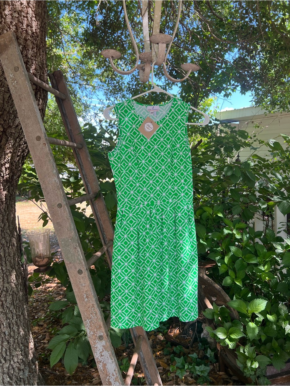 Jude Connally Green Geometric Midi Dress